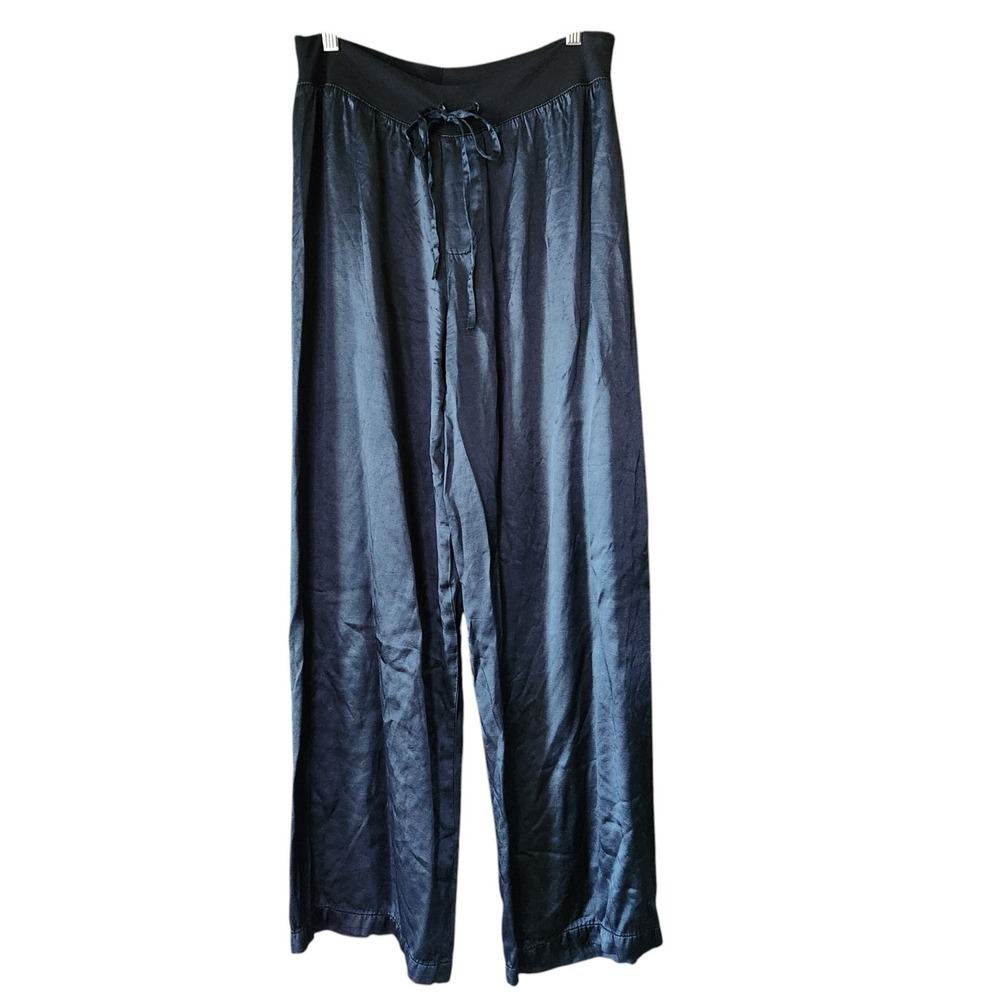 PJ Harlow Jolie Pajama Pants Lounging Navy Blue M Wide Leg Pull-on Satin Ankle - Picture 1 of 10